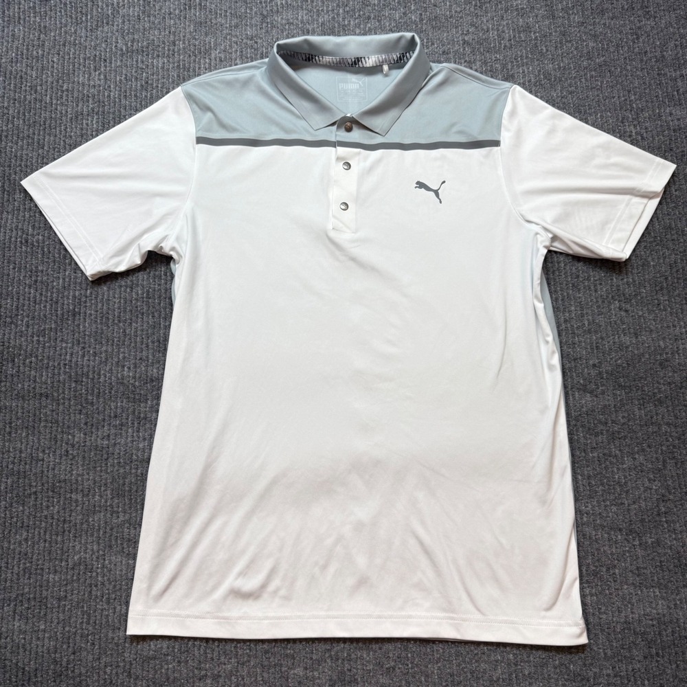 PUMA Golf Polo Shirt White Gray Colorblock Mens S Athletic Performance Pro